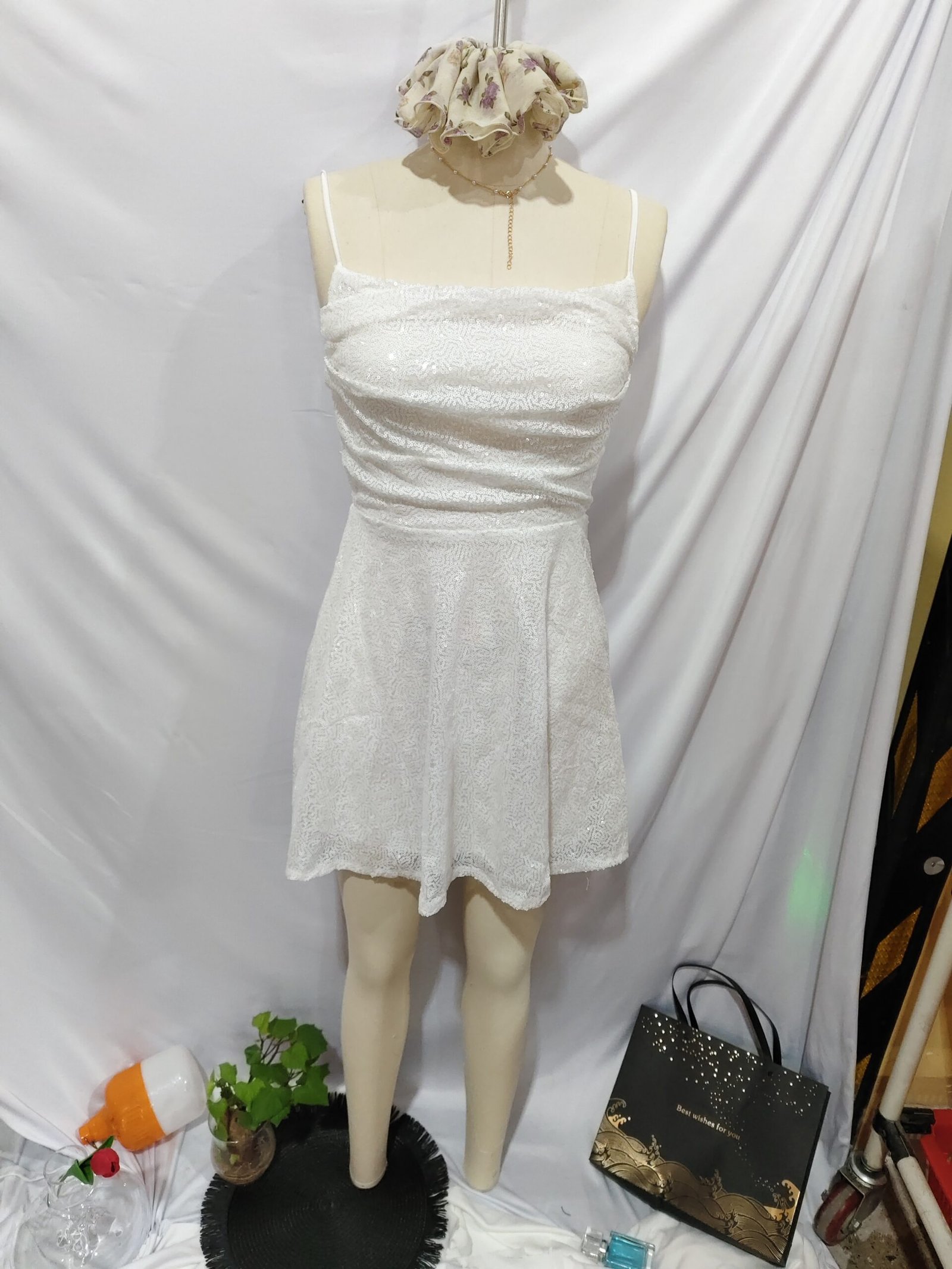 Women's Fashion Suspenders Sequined Bow Contrasting-color Dress - Image 2