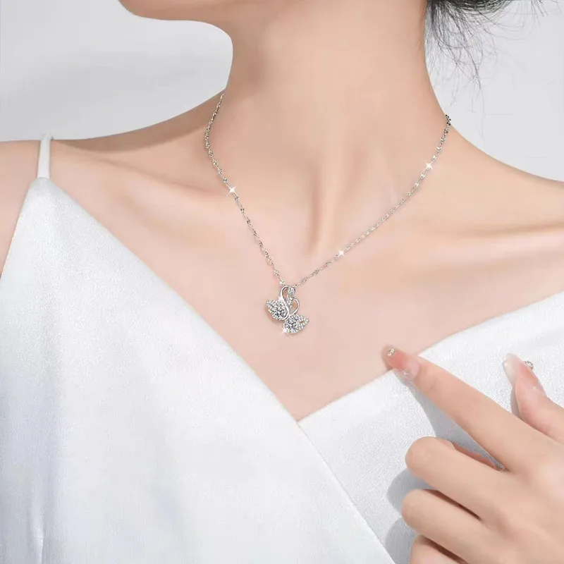 New 925 Sterling Silver Necklace Moissanite Pendant Simple for Women Noble Wedding Jewelry Fine Fashion Accessories Party Gift - Image 2